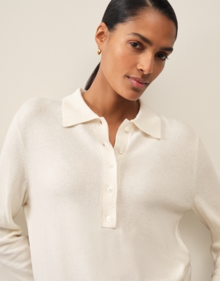 Long Sleeve Knitted Polo Jumper with Cashmere