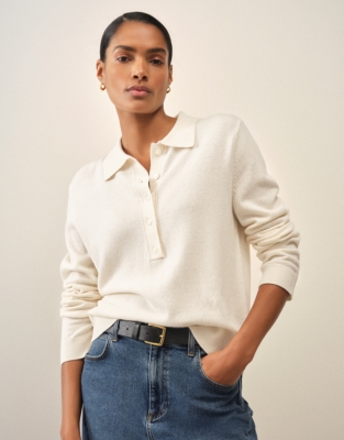 Long Sleeve Knitted Polo Jumper with Cashmere