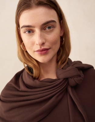 Long Sleeve Relaxed Maxi Dress With Scarf Accessory