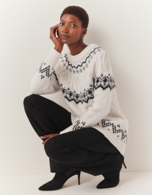 Fairisle Roll Neck Longline Knit Jumper