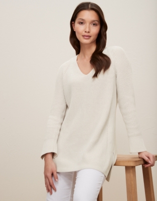 Longline Cotton V-Neck Sweater | Sweaters & Cardigans | The White ...