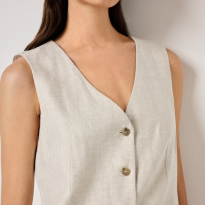 Longline Herringbone Linen Vest