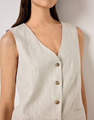Longline Herringbone Linen Waistcoat