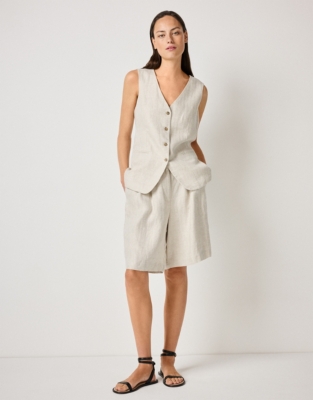 Longline Herringbone Linen Waistcoat