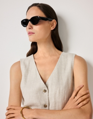 Longline Herringbone Linen Waistcoat