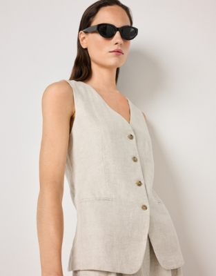 Longline Herringbone Linen Waistcoat
