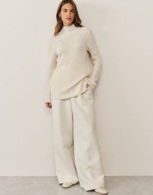 Longline Ribbed Jumper with Cashmere