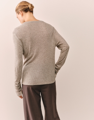 Longline Ribbed Layering Jersey Top - Nutmeg Marl