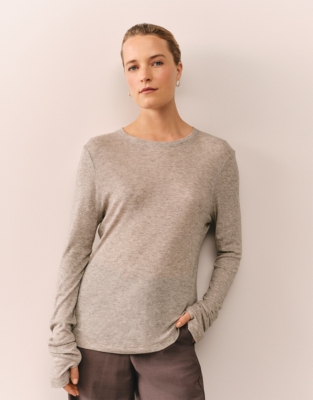 Longline Ribbed Layering Jersey Top - Nutmeg Marl