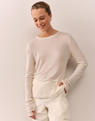 Longline Ribbed Layering Jersey Top - Pearl Cotton