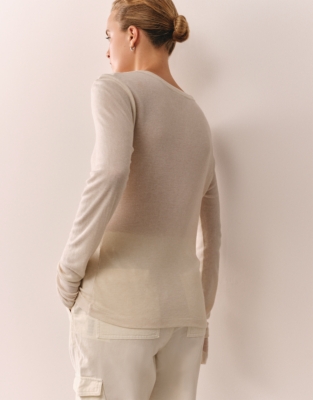 Longline Ribbed Layering Jersey Top - Pearl Cotton