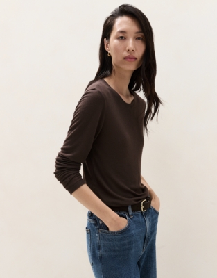 Longline Ribbed Layering Jersey Top - Dark Chocolate