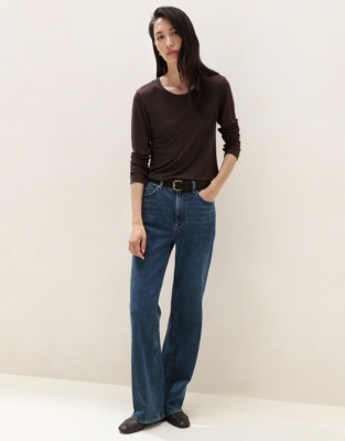 Longline Ribbed Layering Jersey Top - Dark Chocolate