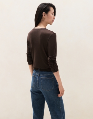 Longline Ribbed Layering Jersey Top - Dark Chocolate
