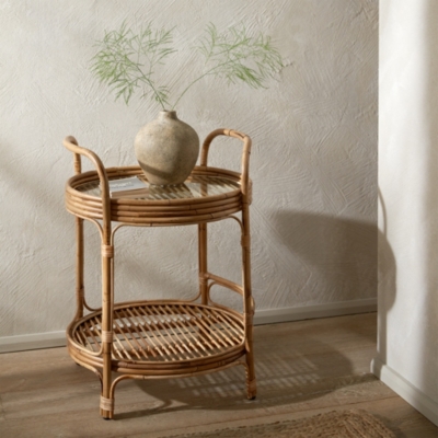 Whitewashed Rattan Butler's Tray, Coffee & Side Tables