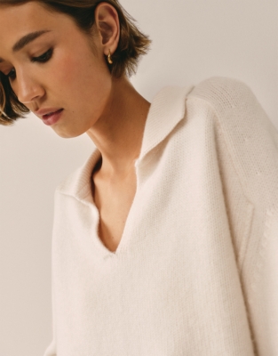 Luxury Cashmere Collared Jumper - Porcelain