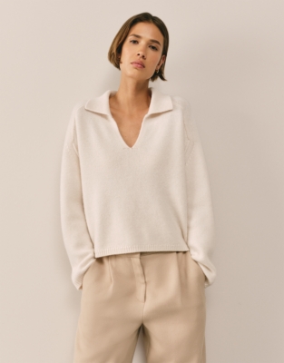 Luxury Cashmere Collared Jumper - Porcelain