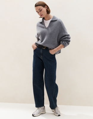Luxury Cashmere Collared Jumper - Grey Marl