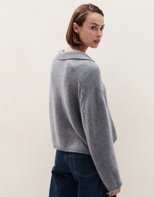 Luxury Cashmere Collared Jumper - Grey Marl