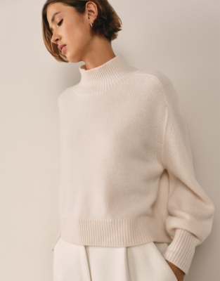 Luxury Cashmere Funnel Neck Jumper - Porcelain