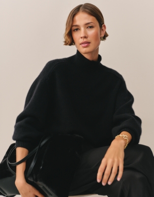 Luxury Cashmere Funnel Neck Jumper - Black