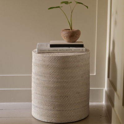 Malton Whitewashed Rattan Stool