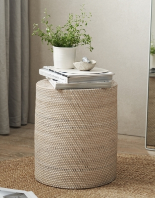 Malton Whitewashed Rattan Stool