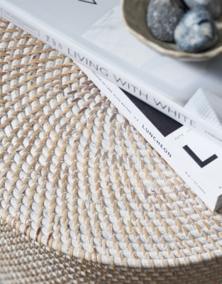 Malton Whitewashed Rattan Stool