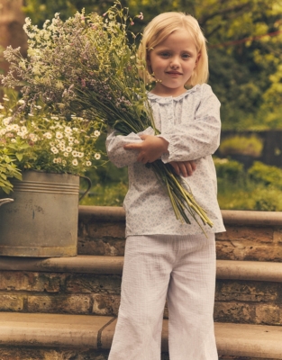Margot Floral Organic Cotton Hand Smocked Blouse & Pants Set (0–18mths)