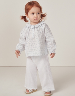 Margot Floral Organic Cotton Hand Smocked Blouse & Trousers Set (0–18mths)