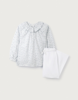 Margot Floral Organic Cotton Hand Smocked Blouse & Trousers Set (18mths–6yrs)