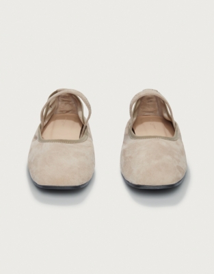 Mary Jane Square Toe Soft Suede Ballerina Flats - Sand