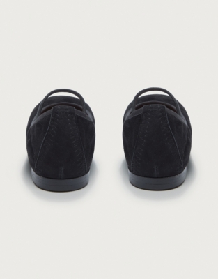 Mary Jane Square Toe Soft Suede Ballerina Flats - Black