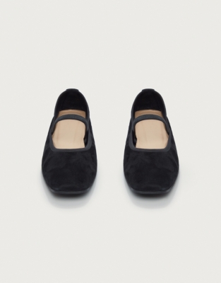 Mary Jane Square Toe Soft Suede Ballerina Flats - Black