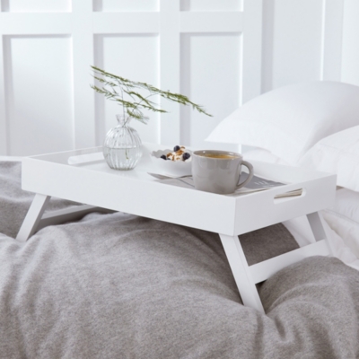 White breakfast trays store with folding legs