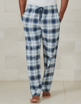 Men's Blue Check BrushedCotton Pajama Bottoms All Clothing Sale