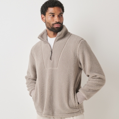 Men's Borg Half Zip Sweatshirt Clothing Sale The White Company UK