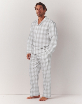 Men's Brushed Cotton Blurred Check Pajama Set Men's Sleepwear The