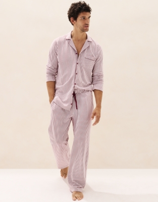Men's Brushed Cotton Jersey Stripe Classic Pyjama Set