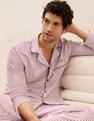 Men's Brushed Cotton Jersey Stripe Classic Pyjama Set