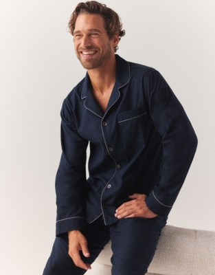 Men's Cotton Piped Pyjamas in Navy