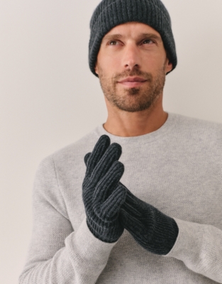 Men's Cashmere Ribbed Gloves - Charcoal