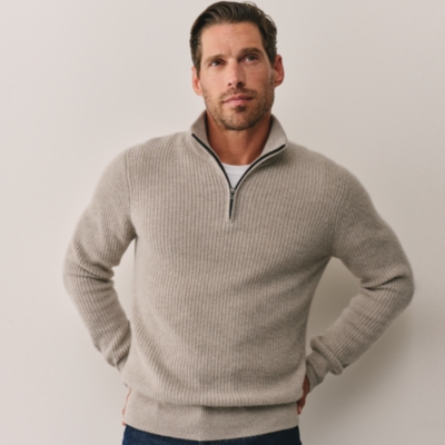 Men's Cashmere Ribbed Half Zip Sweater