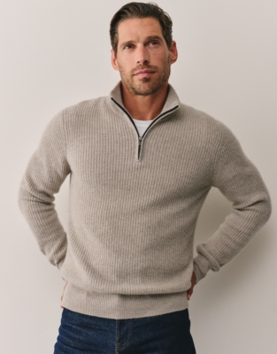 Men's Cashmere Ribbed Half Zip Sweater