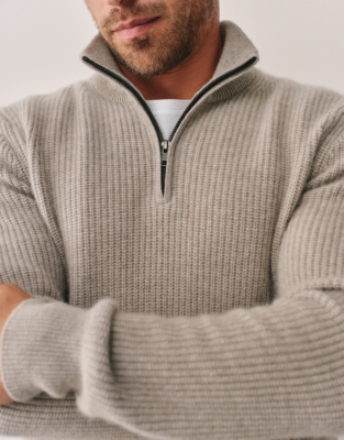 Men's Cashmere Ribbed Half Zip Sweater