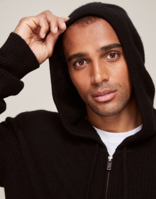 Men's Cashmere Stitch-Detail Zip-Through Hoodie