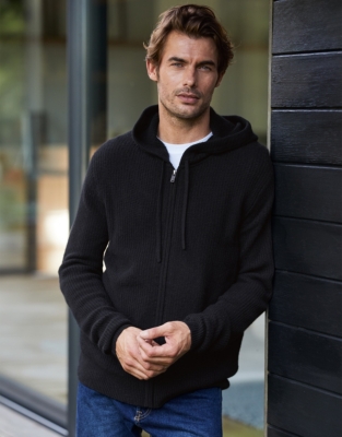 Men's Cashmere Stitch-Detail Zip-Through Hoodie