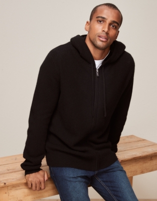 Men's Cashmere Stitch-Detail Zip-Through Hoodie