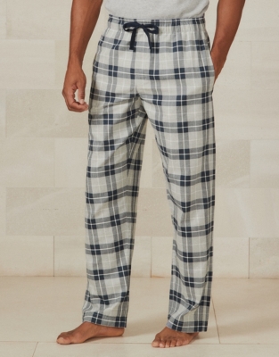 Brushed Cotton Pyjama Bottoms - Dusty Blue/Red Check