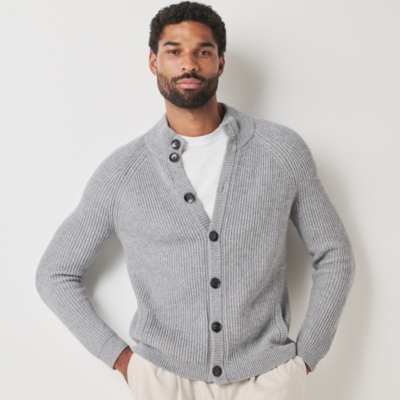 Men's Chunky Ribbed Cardigan with Cashmere